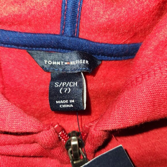 Tommy Hilfiger Girls 7 Red Full Zip Long Sleeve Hoodie TH85 Logo New 2403 - Picture 5 of 6